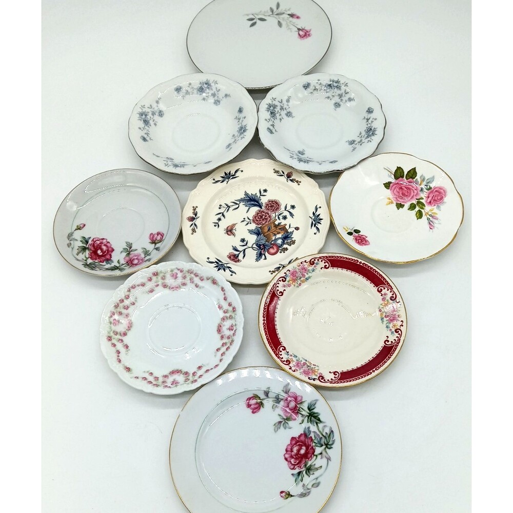 Vintage Miscellaneous Lot of 9 Floral Dessert Bread Plates & Saucer Plates